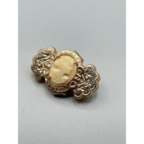 Vintage Genuine Carved Shell Cameo Pin Brooch Victorian Revival Gold Tone Ornate - Picture 2 of 6